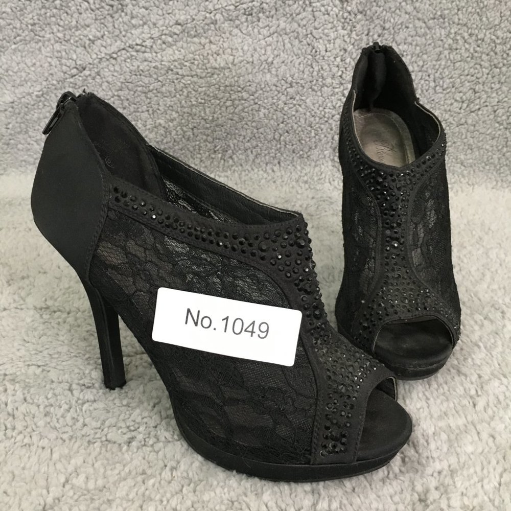 De Blossom Collection Womens 6.5 Lace Bridal High Heel Platform Peep Toe Black - Picture 10 of 10